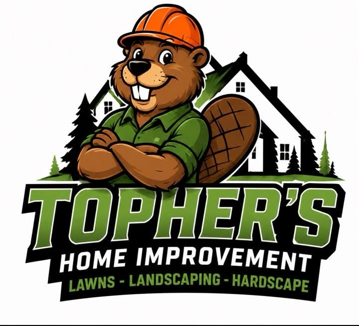 Topher's Home Improvement logo — beaver mascot in a hard hat